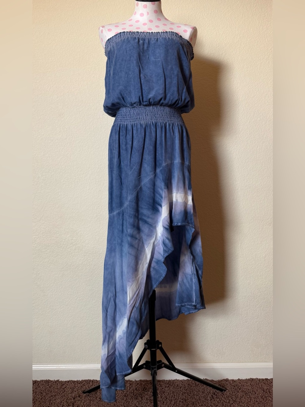 Storia "Ocean Breeze" Strapless Tie-Dye High-Low Maxi Dress